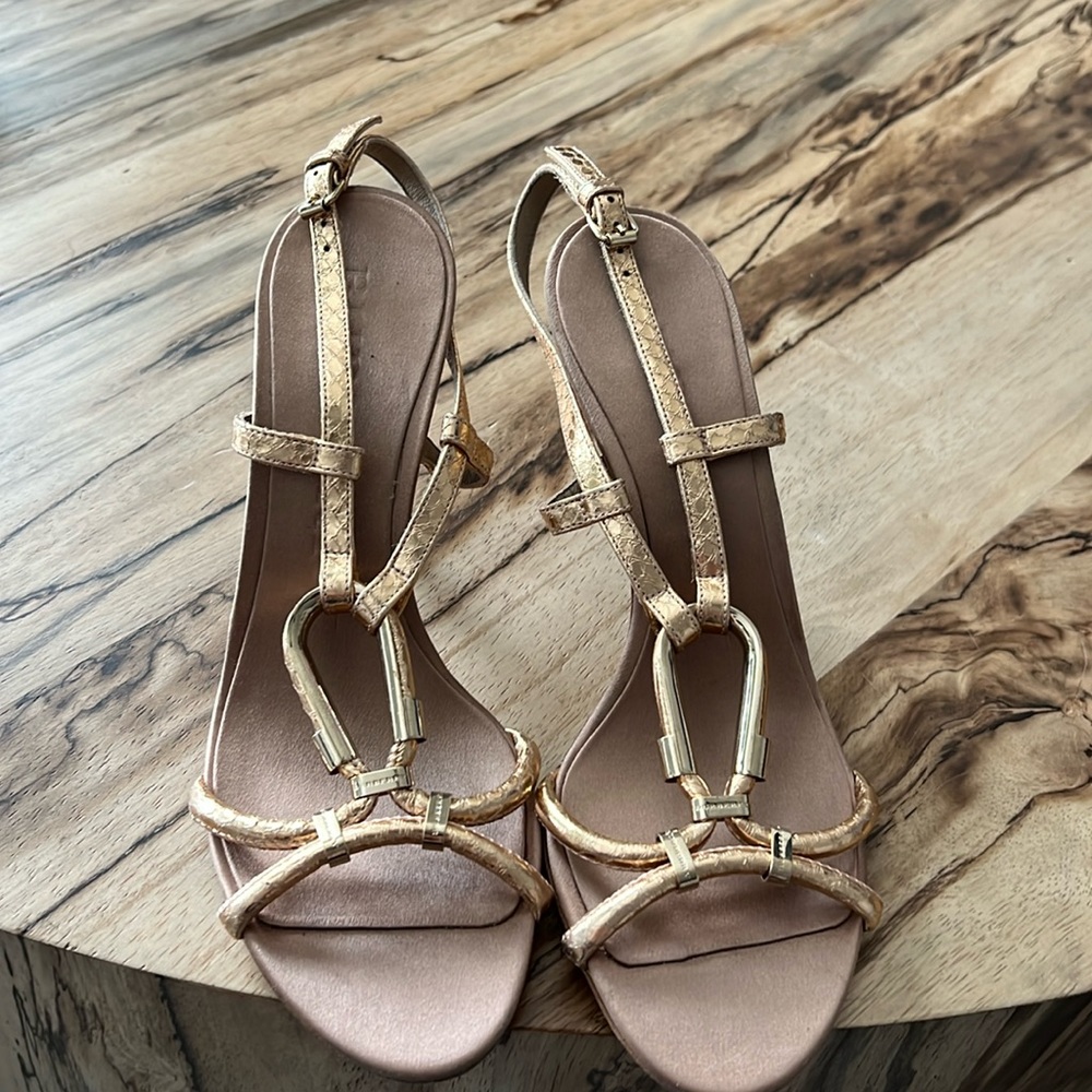 Brand new BURBERRY gold strappy heels